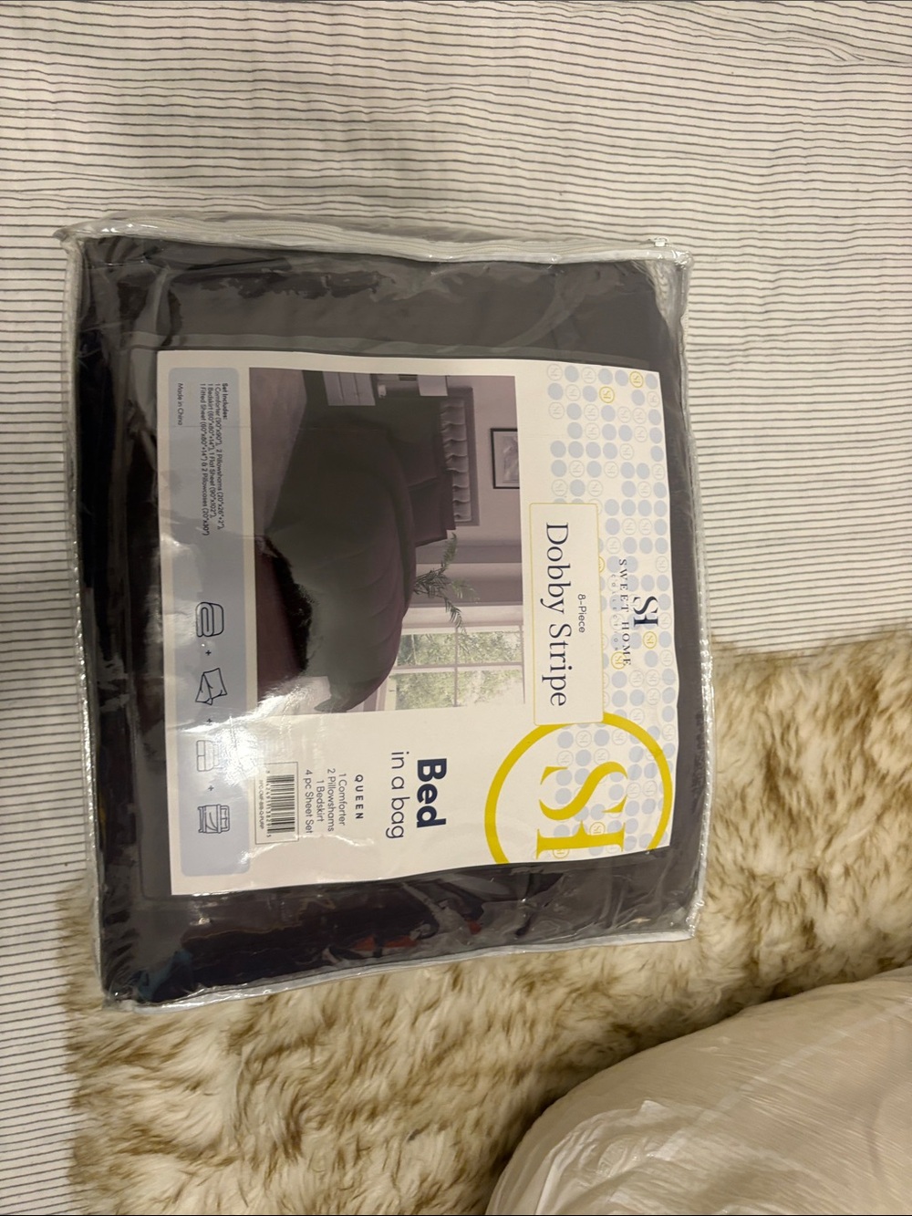Dobby Stripe Comforter Set in Dark Gray